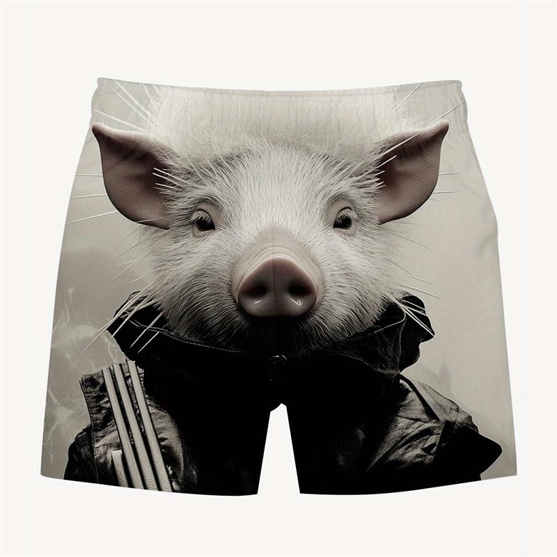 Summer 3D Funny Pig Pattern Print Shorts Fashionable Casual Beach Hawaii Men's Shorts