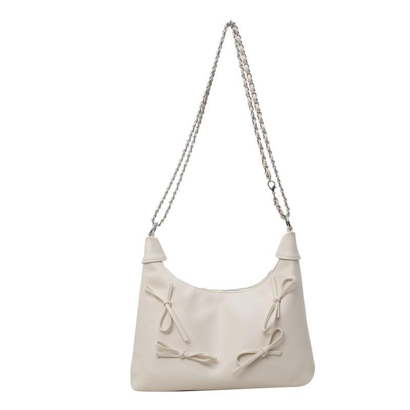 Chic And Trendy Shoulder Bag With Butterfly Knot And Chain Elements бежевый