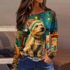 Womens's Fashion Casual Halloween Print V-neck Mid Length Pocket 3/4 Sleeve Top