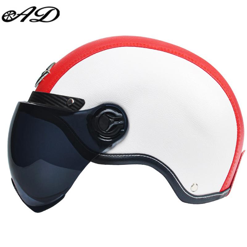 AD Retro Motorcycle Helmets with Harley Visor Leather Helmet for Man Electric Motorbike Vintage Protected Motor Safety Cap