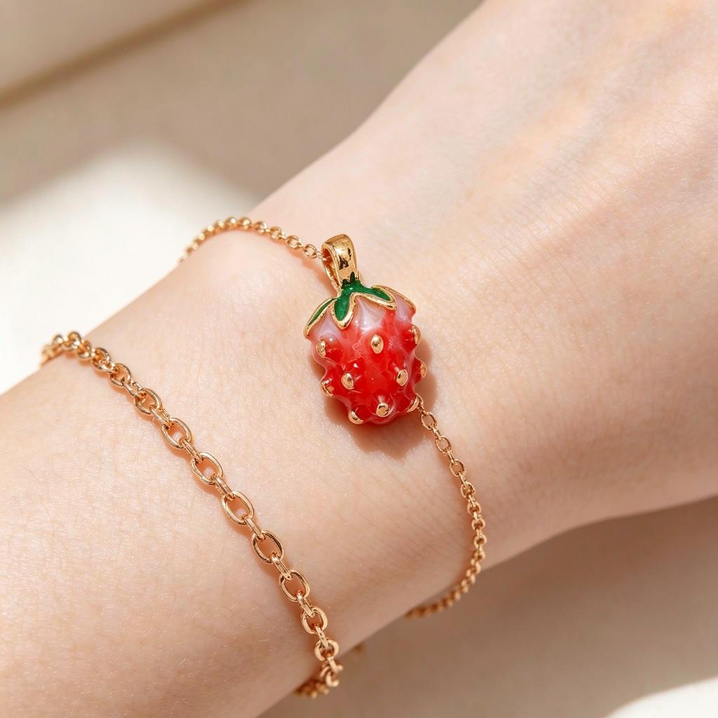 Three-Dimensional Fruit Pendant Three-Dimensional Strawberry Bracelet Pendant Alloy Jewelry Accessory Fashion For Jewelry Making