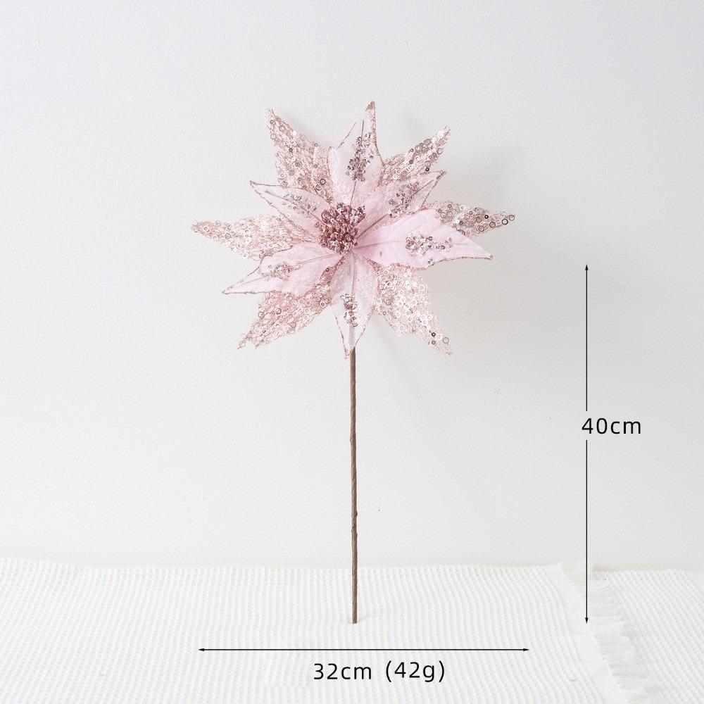 Glitter Artificial Poinsettia Flower Pink Sequins Flower  Christmas Decoration