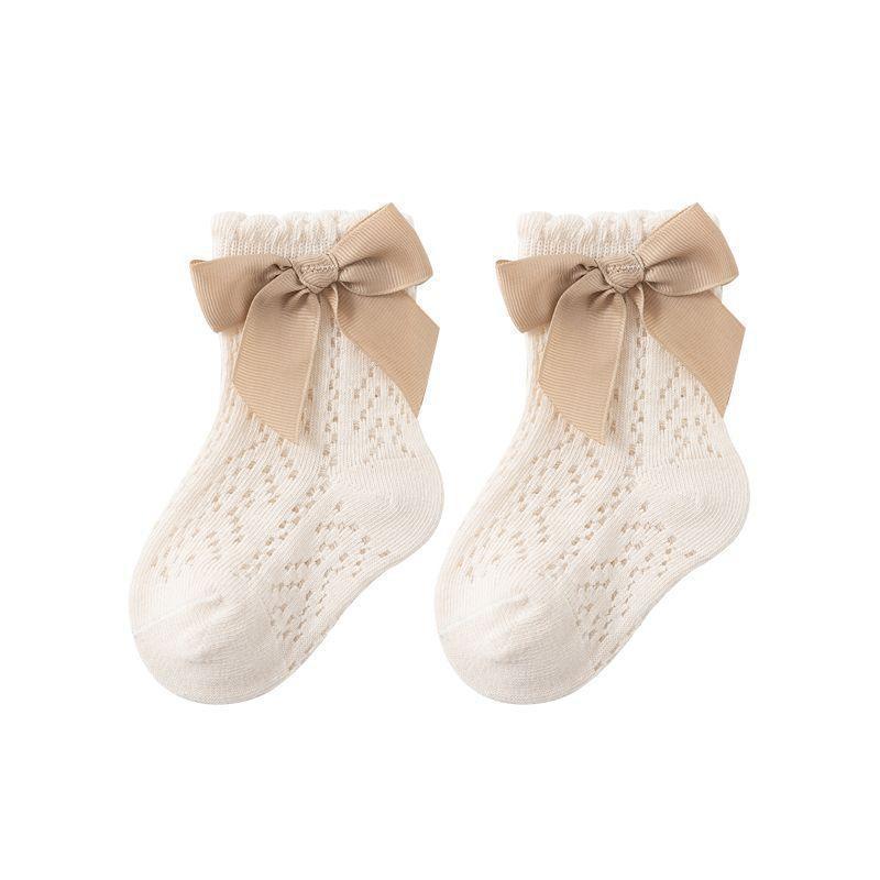 

Summer Baby Mesh Socks: High Tube Bow Princess Style, Mosquito-Proof, Loose Fit, for Spring and Summer. M 1-3 years грязно-белый