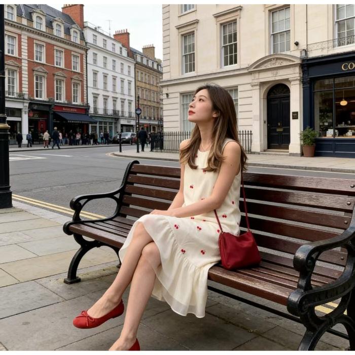 French small sleeveless suspender vest skirt women's 2026 summer new seaside vacation ruffle leaf edge dress