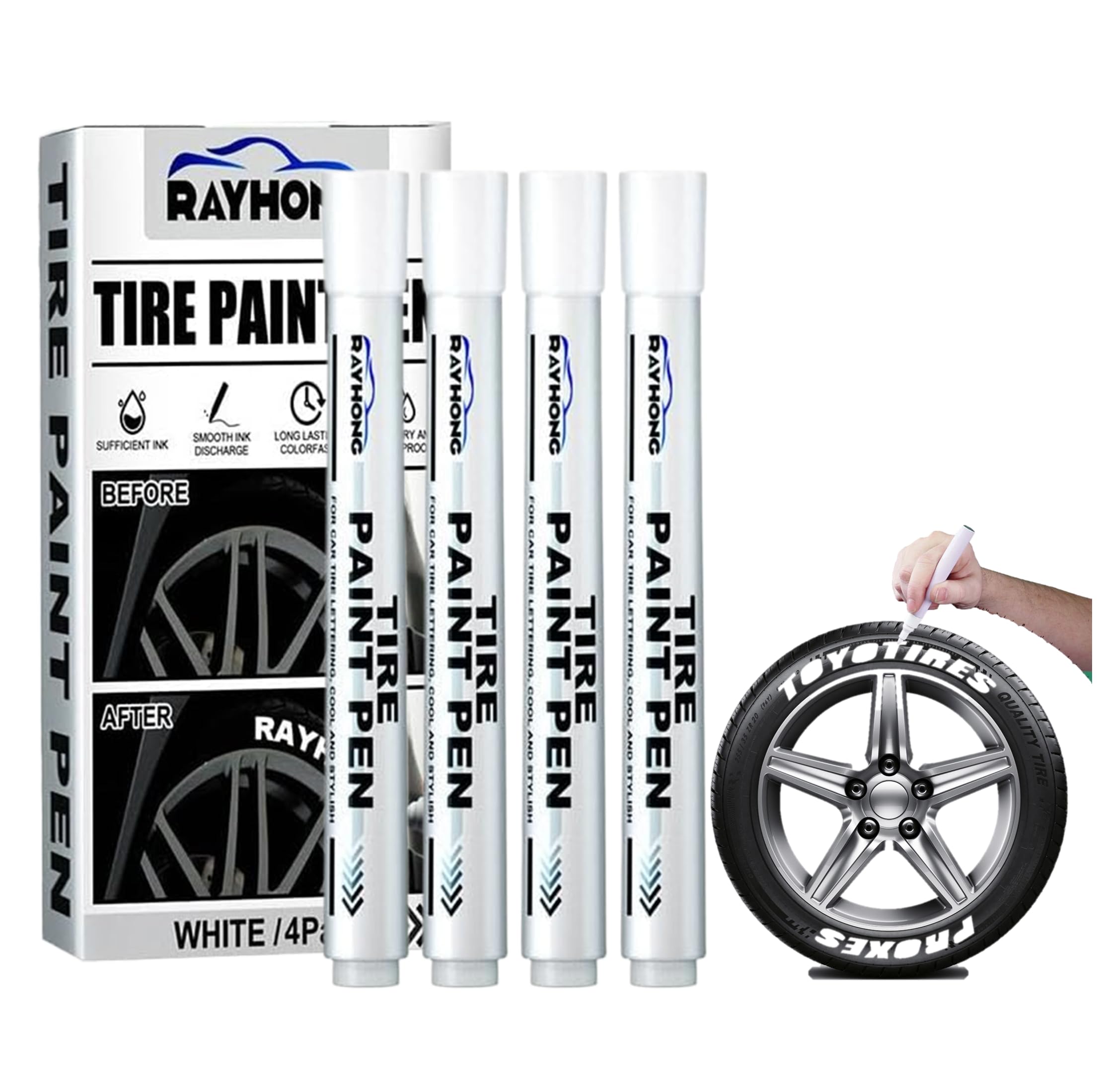 

4 шт. Автомобильный маркер для шин | Белый маркер-ручка Авторемонтная ручка белый