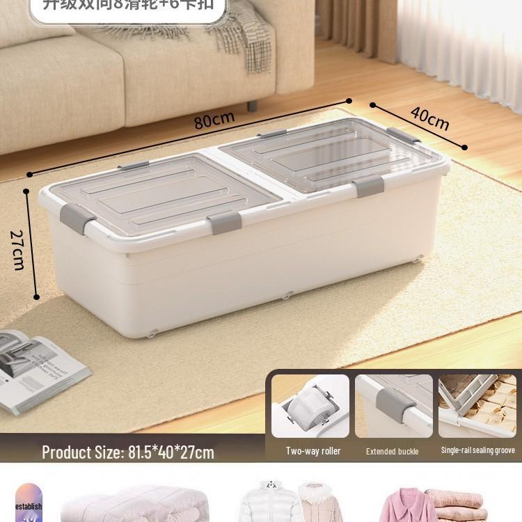 Transparent Underbed Storage Box with Wheels for Clothes and Quilts