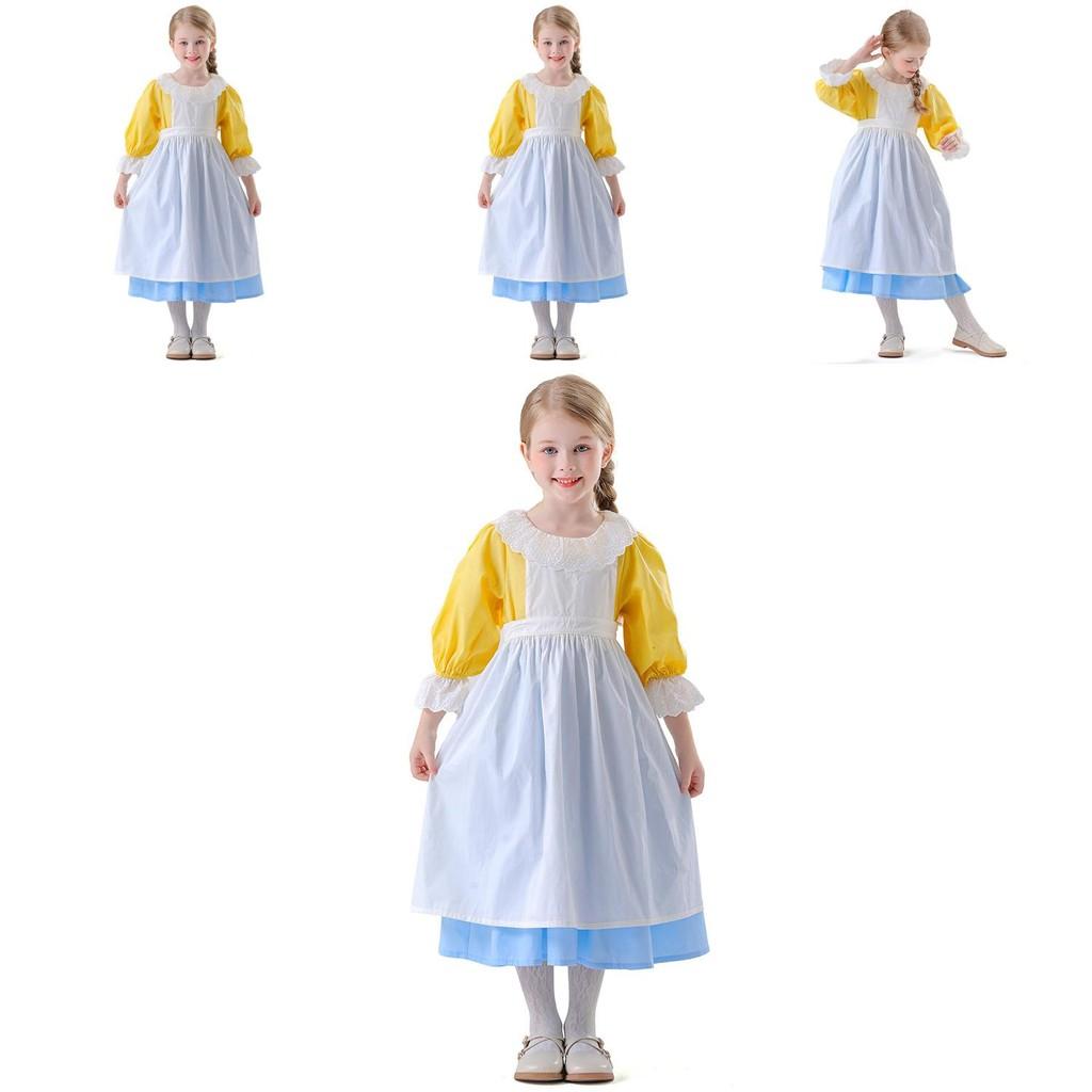 Halloween Farm Girl Costume With Polyester Fabric For Kids Stage Performance