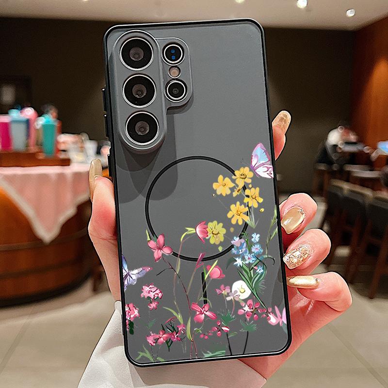 Magnetic For Magsafe Case For Samsung Galaxy S26 Ultra S25 Edge S24 Plus S23 FE S22 A17 A54 A55 A56 A57 5G Pink Lily Daisies Floral Cover