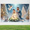 1 Stück Weihnachts-Hintergrundbanner mit dem Design der Ankunft Jesu, geeignet für Weihnachts-Themenpartys sowie für den Innen- und Außenbereich d