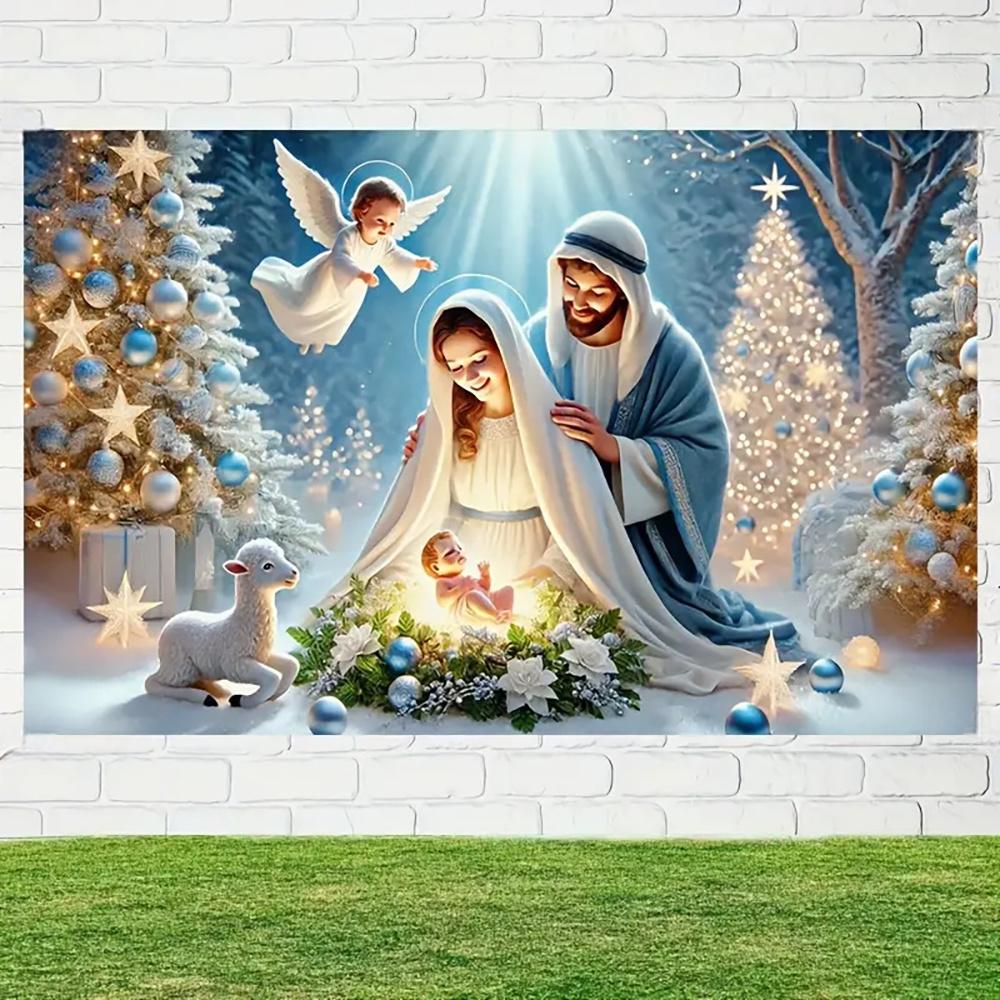 1 Stück Weihnachts-Hintergrundbanner mit dem Design der Ankunft Jesu, geeignet für Weihnachts-Themenpartys sowie für den Innen- und Außenbereich d