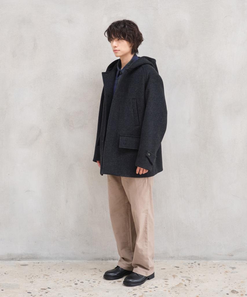 HORLISUN Longgrove Wool Hood Half Coat Melange Black