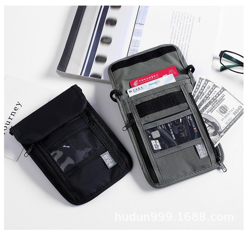 Chaiclo Passport Case with RFID Guard and Neck Pouch for Divided Storage Hanging Neck Holder with Transparent Window Security, Travel, Pockets,