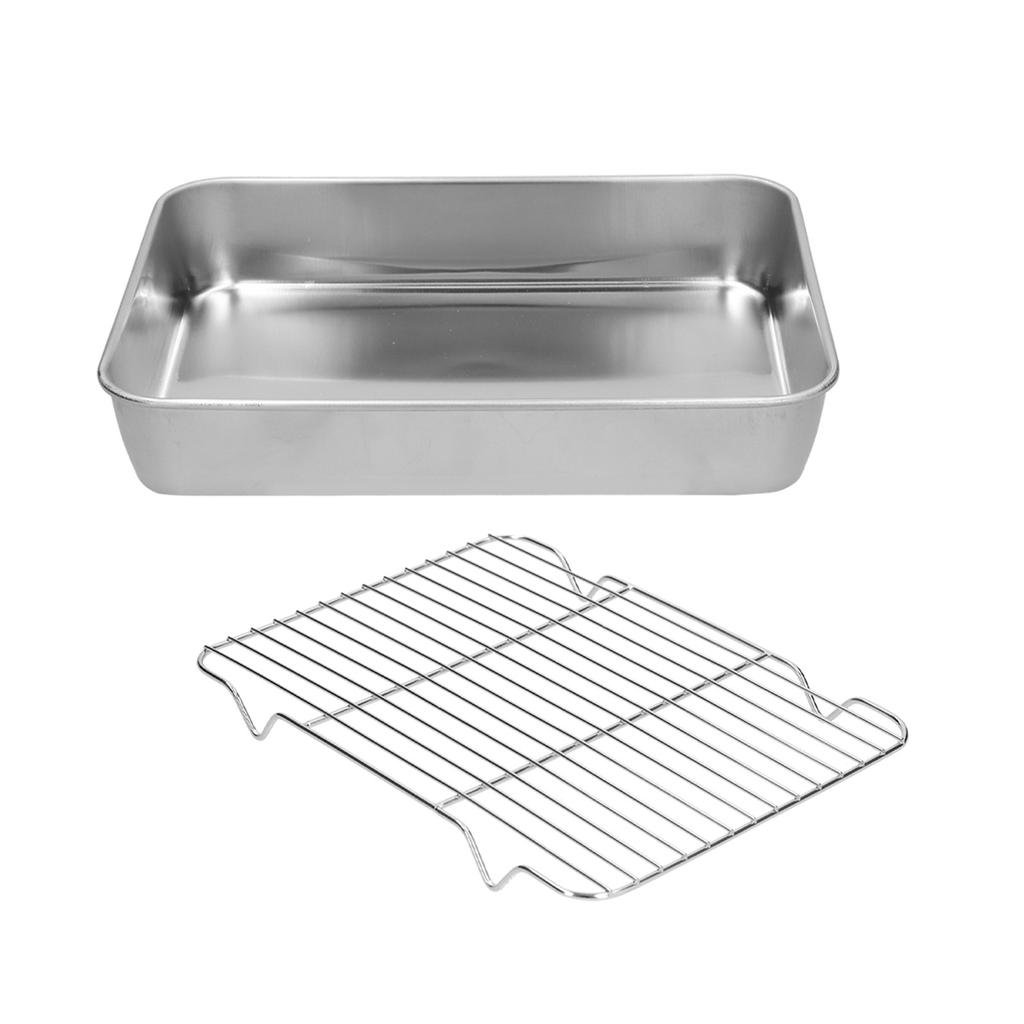 Roasting Pan and Rack Set Stainless Steel Easy Clean Rectangular Roaster with Rack for Cooking Baking23.5x17.5x5cm