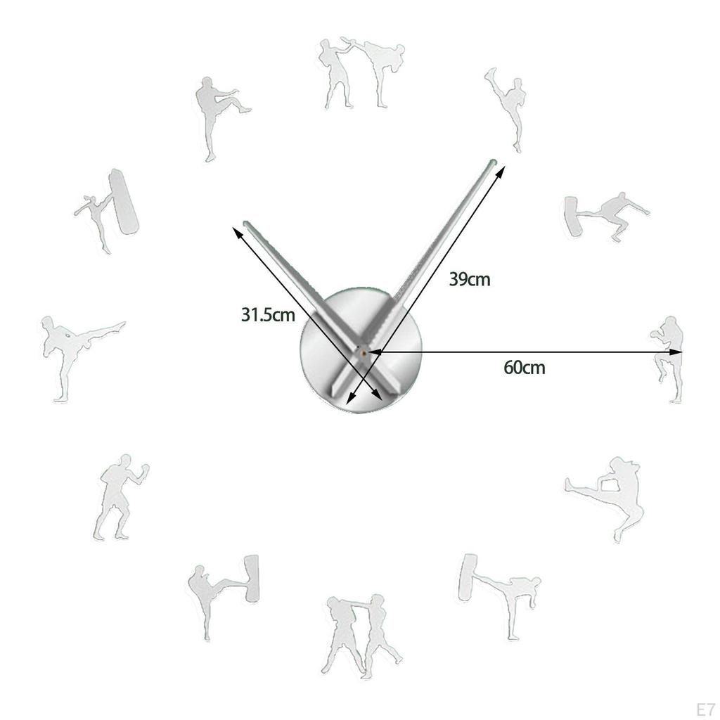 3D Large Wall Clock DIY, Non Ticking Watch Clocks Mirror Stickers Art Acrylic Karate Taekwondo
