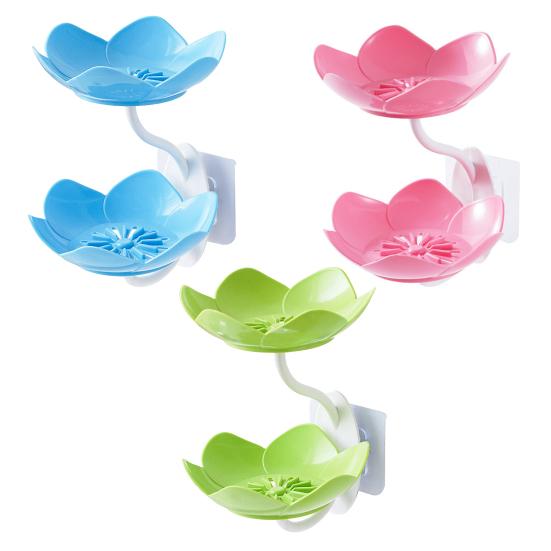 3Pcs Wall Mount Lotus Soap Dish Double Layers Quick Drain No Drill
