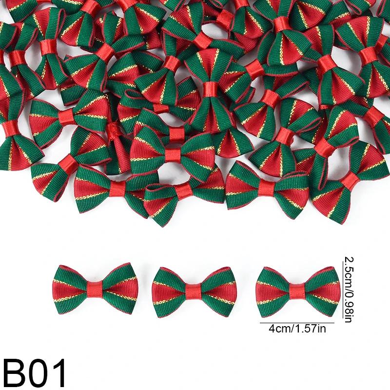 

30pc Christmas Satin Ribbon Bows Handmade DIY Gift Wrapping Decor Bow Craft Merry Christmas Hair Accessory Xmas New Year Navidad 2.5 4CM