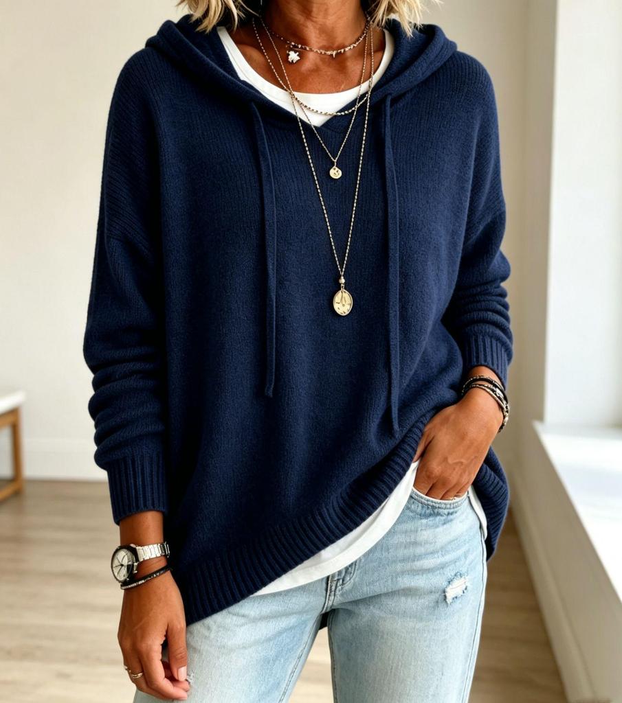 2026 European & American Women's Hooded Drawstring Long Sleeve Wool Knit Sweater