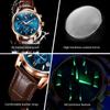 OLEVS Mens Watch Original Comfortable Quartz Watch Leather Strap Waterproof Luminous Moon Phase Watch For Man Automatic Date Watches