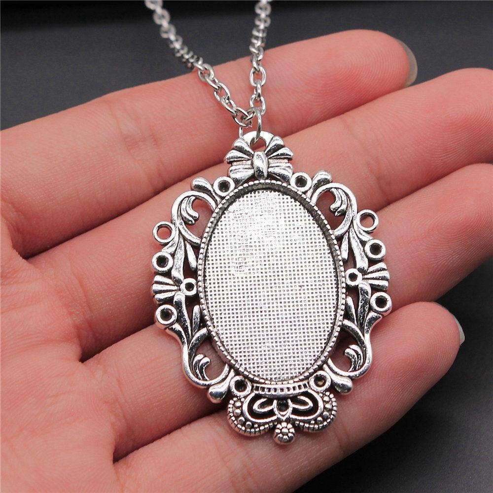 45cm Or 70cm Long Chain Necklace Oval Glass Cabochon Base Setting Tray Minimalist Jewelry Components QN054