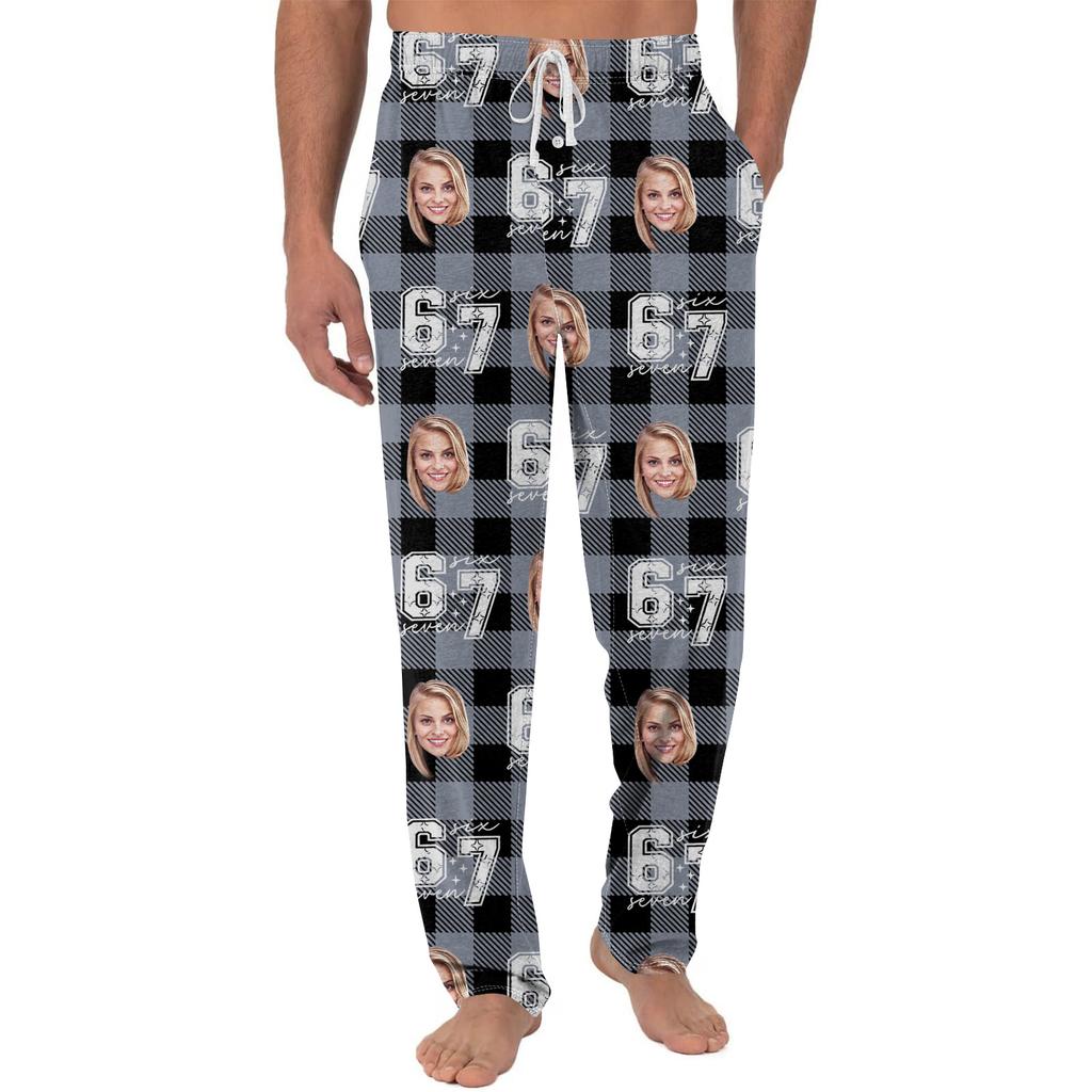 Men's Casual Home DIY Custom Pajamas Pocket Drawstring Design Casual Trousers