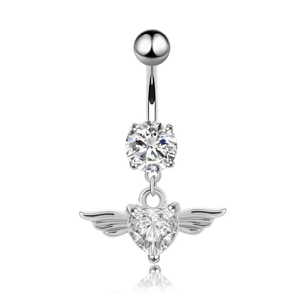Stainless Steel Angel Belly Button Ring Rhinestone Body Piercing Jewelry Zircon Navel Ring  Women