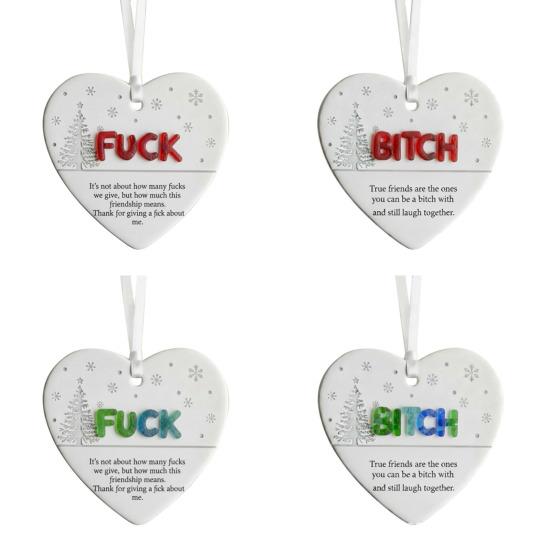 Funny Friendship Christmas Ornament Heart-Shaped Hanging Decoration for Xmas Tree Decor Humorous Gift for Friends