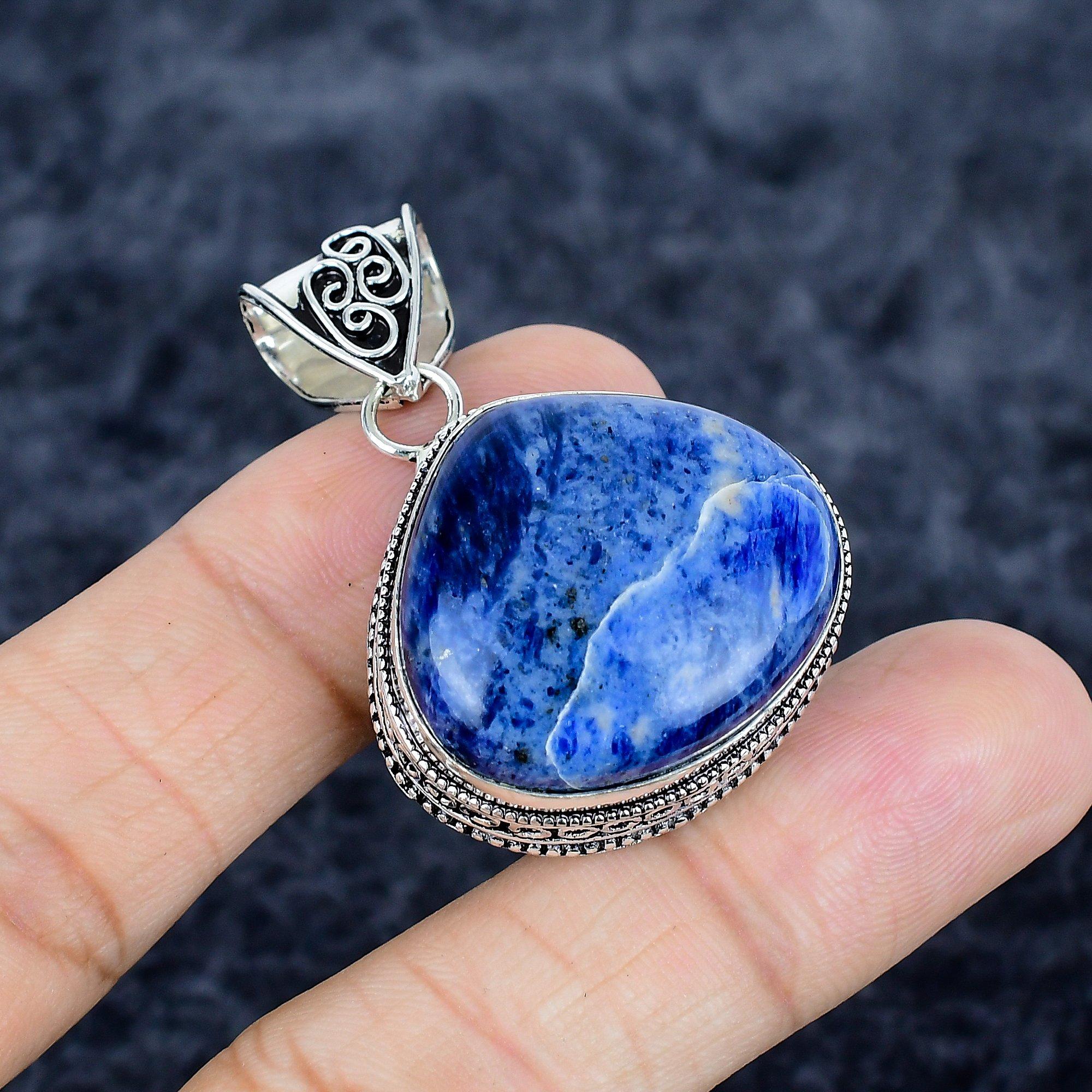 

Sodalite Gemstone Handmade 925 Sterling Silver Jewelry Pendant 1.77 MM-3387