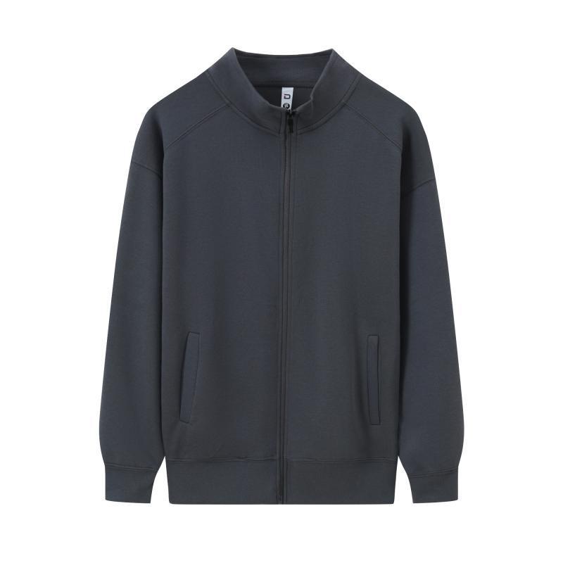 350g Unisex Stand Collar Zipper Sweatshirt - Thin, Solid Color, Drop Shoulder with Custom Logo Print for Spring & Autumn