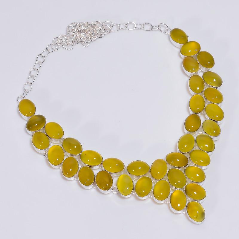 

Amazing Top Grade Qualite 100% Natural Yellow Chalcedony Oval Shape Ethnic Handmade Jewelry 925 Steling Silver Necklace 18 WSJ-4744 срібний
