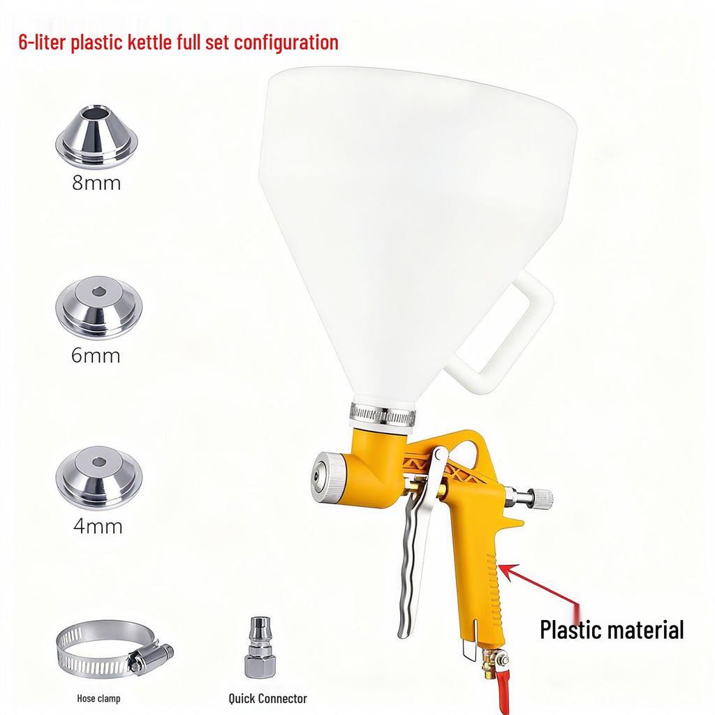 Putty King Spray Gun: 6L Exterior Wall Stone Paint & Cement Mortar Texture Hopper, with 3L Orange Sprayer.