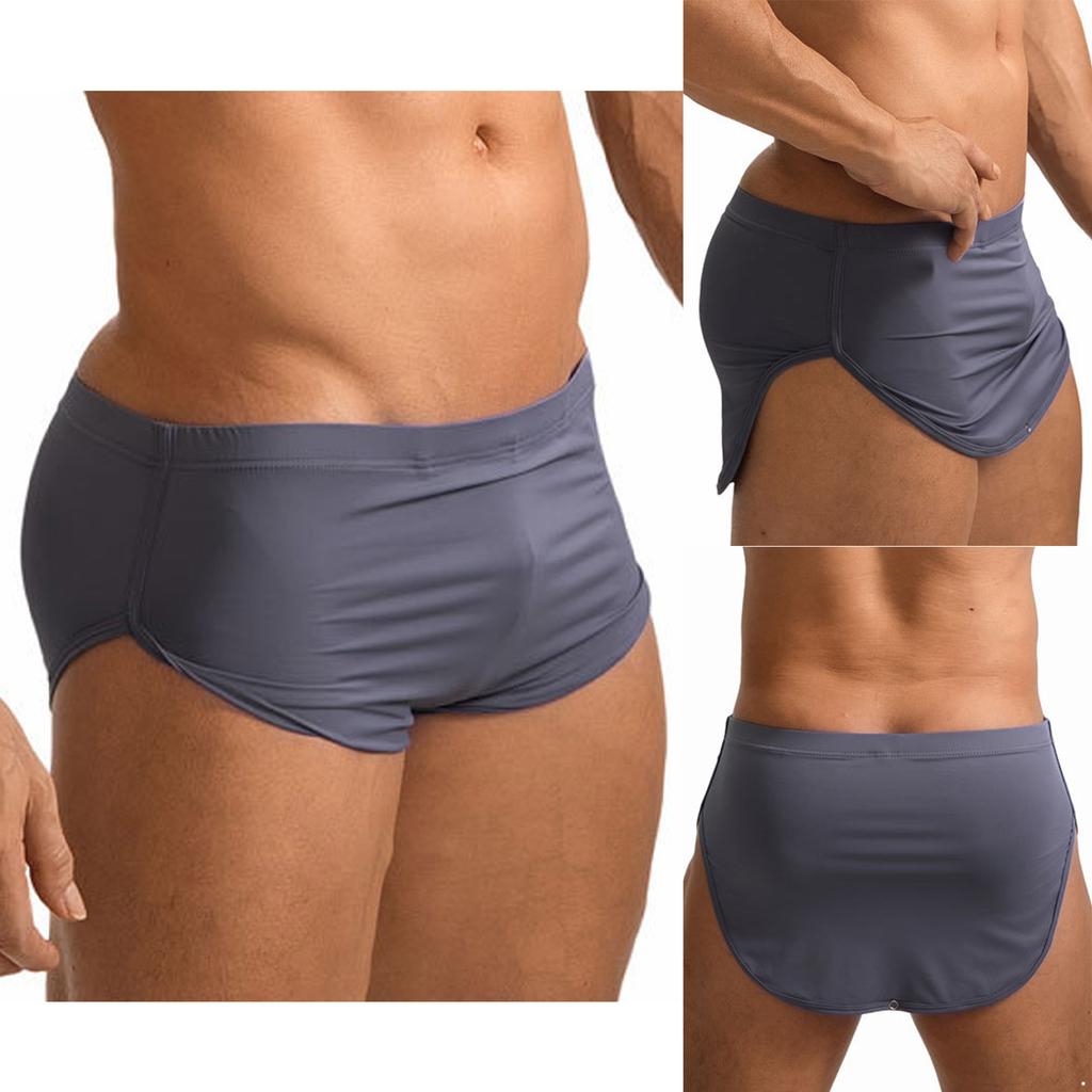 Men Sides Split Press Button Crotch Boxer Briefs Elastic Waistband Quick-Drying Athletic Shorts for Gym Fitness Cycling Running