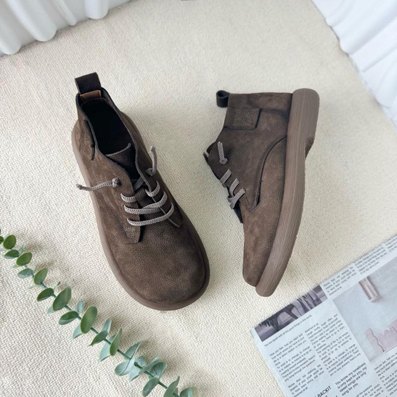 Retro Matte Leather Lace-up Martin Boots for Women's Spring New Versatile Casual Flat Short Boots for Women