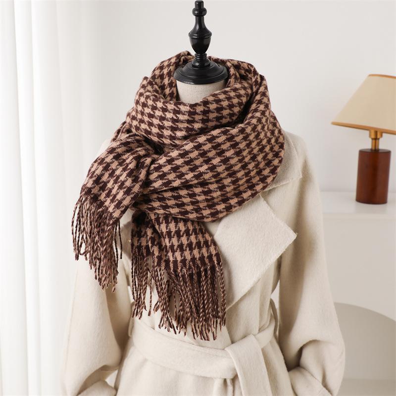 Women Autumn Winter Sweet Knitted Scarf Headscarf Ladies Men Casual Preppy Houndstooth Scarve Mujer Male Wrap Shawl Unisex New