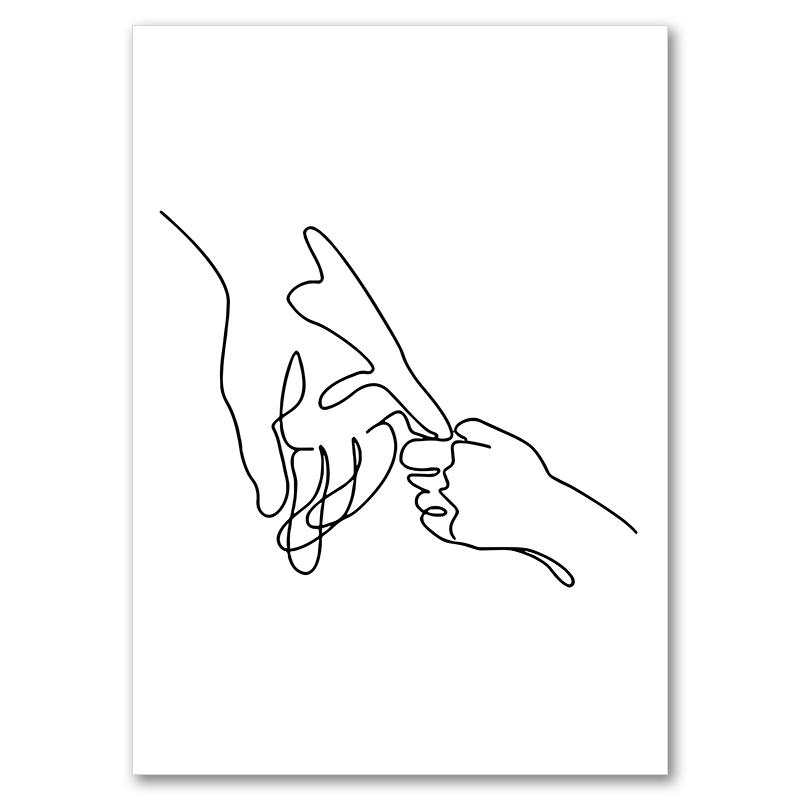 Linea astratta mamma bambino mano cuore minimalista arte murale tela pittura nordica poster e stampe quadri da parete decorazioni per la camera dei bambini