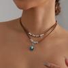 Classic Western Denim Turquoise Knife Flannel Rope Necklace Versatile Temperament Necklace