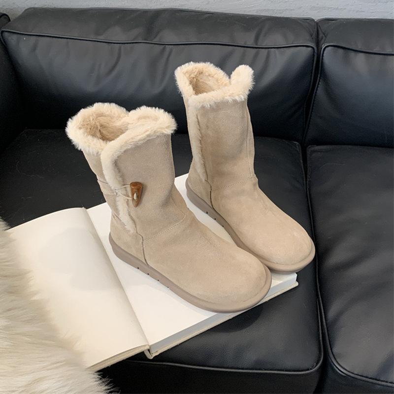

Thick-soled medium tube snow boots women s fur integrated cotton boots new winter piled thickened warm fluffy cotton shoes 35 песочный