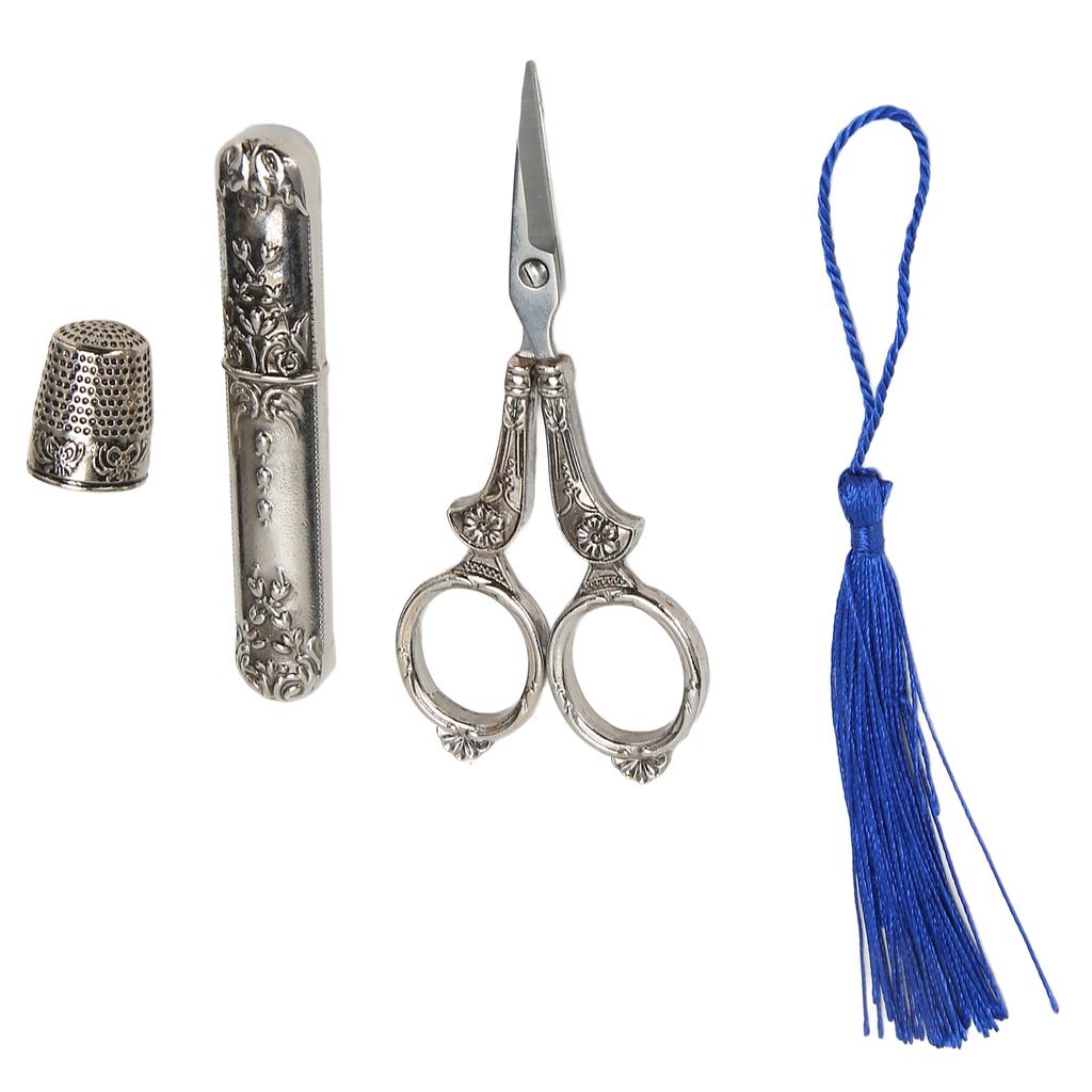 Embroidery Scissors Kit Scissors Thimble Needle Case 3 Piece DIY European Antique Vintage Sewing