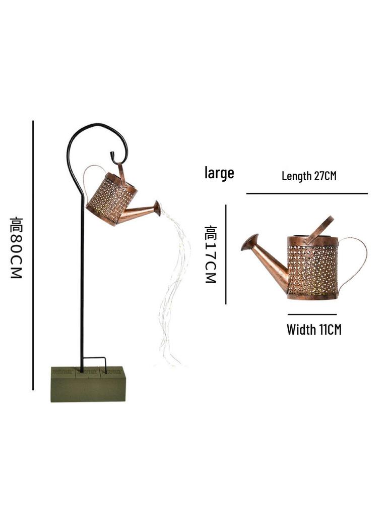 Solar Kettle Light: Outdoor Garden Decoration with Wrought Iron Water Sprinkler