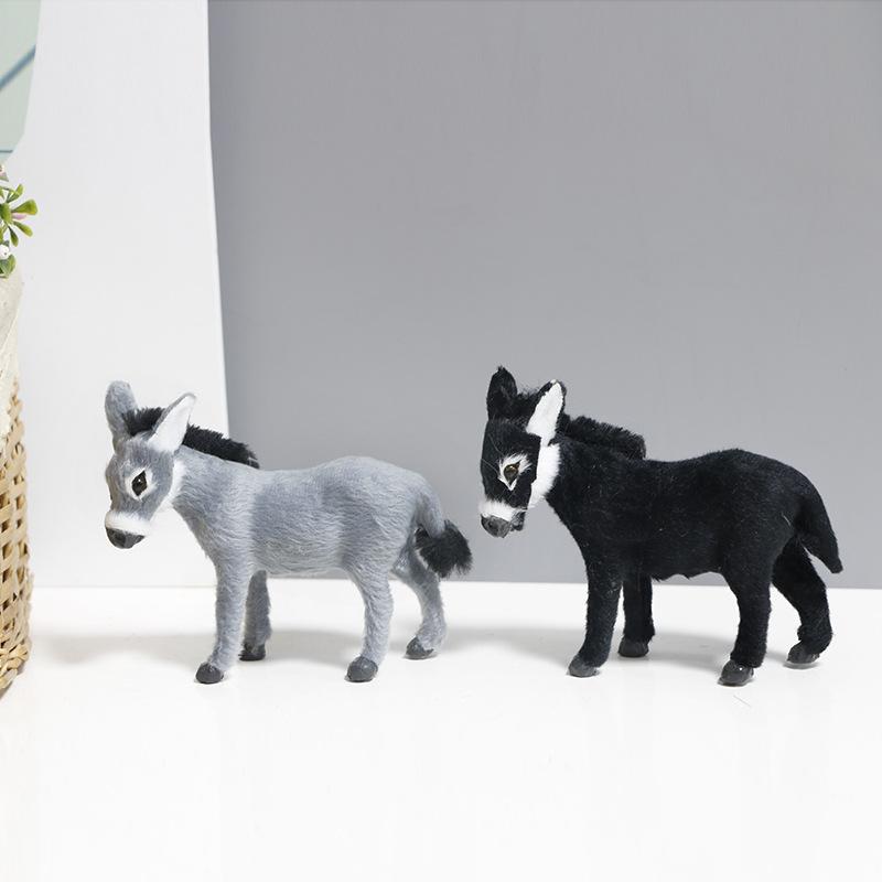 Mini Realistic Donkey Figurine Handmade Artificial Fur Non Stuffed Eco Friendly Desk Decor Gift Car Ornament Keychain
