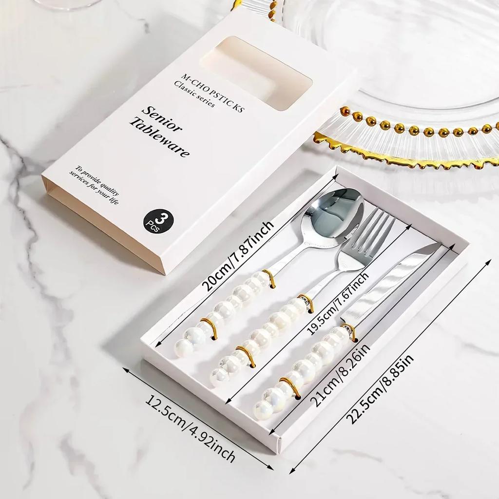 Juego de Cubiertos de Acero Inoxidable Cuchillo Tenedor Cuchara 3/5 Piezas Vajilla Lujo Ligero Europeo Colorido Perla Kit de Vajilla Como Regalos Dropshipping