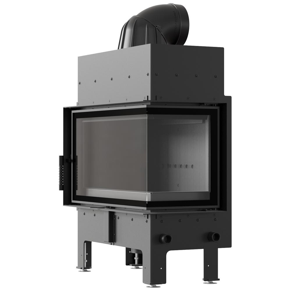 Corner air fireplace KRATKI FLOKI right 10kW Ø200 black installation kit