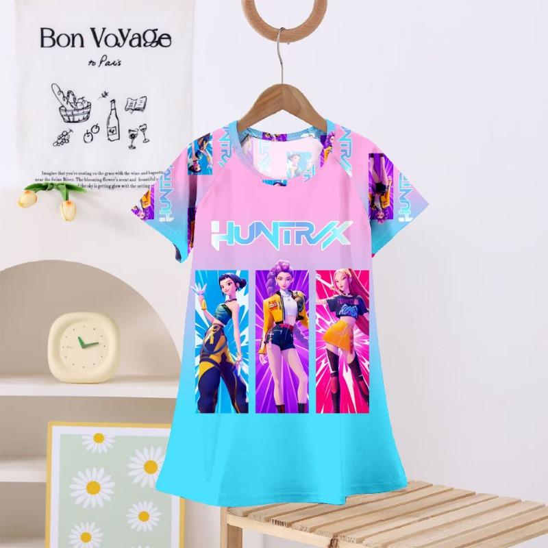 Kpop Demon Hunters Summer Girls Nightgowns 2-12 Years Teen Girl Dress Kids Pajamas Sleepwear=