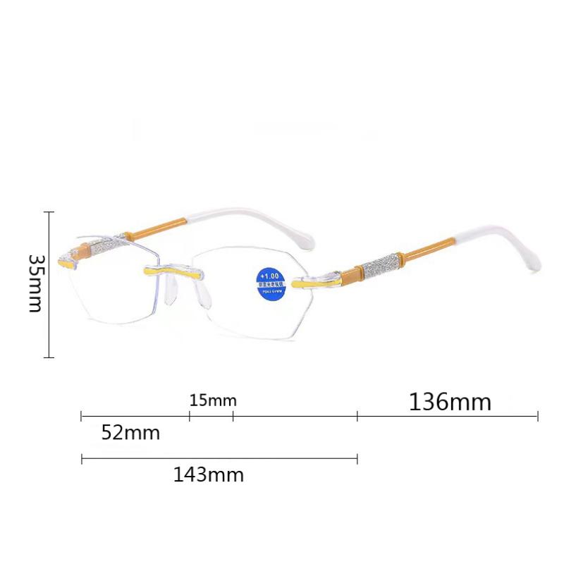 Women's Trendy Rimless Reading Glasses Unisex HD Lens Diamond Cut Presbyopia Eyeglasses Finished Far Sight Eyewear +1.0 To +4.0