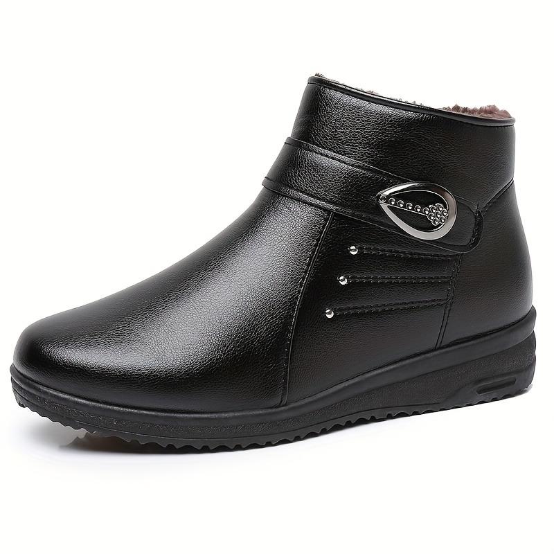 Middle Aged and Elderly Mother's Shoes, Winter Soft Soled Non Slip Cotton Boots, Thick and Plush Warm Short Boots