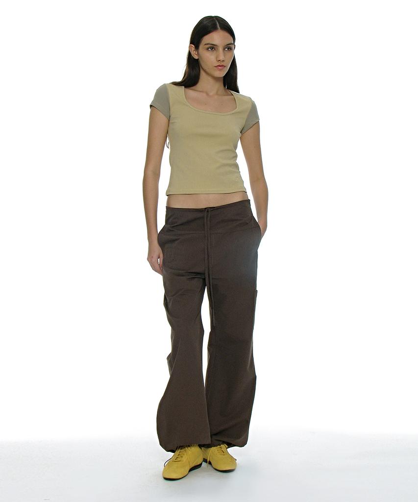 PARTIMENTO WOMEN Cut-Out Scoop Neck Short Sleeve Tee_Lemon