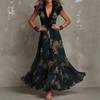 Europe, America, Hot-selling Pastoral Bohemian Print Collar Long-sleeved Dress