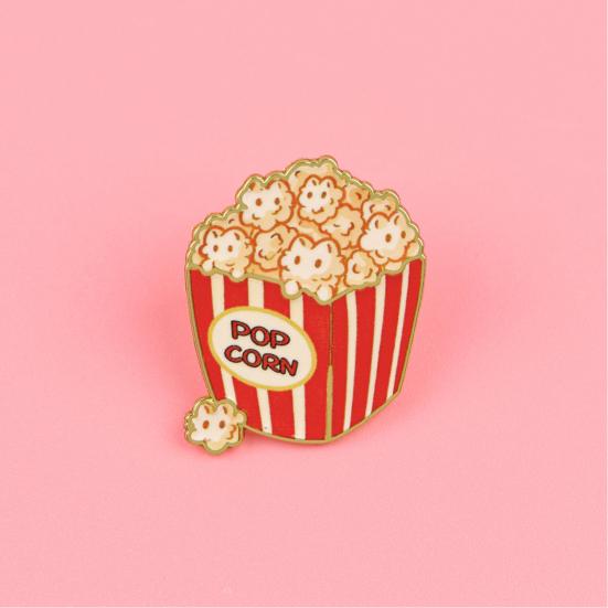 Cartoon Cat Popcorn Lapel Pin Cute Food Series Brooch for Bags Jackets & Backpacks Zinc Alloy Rust-Proof Unique Gift for Kids Teens Cat Lovers