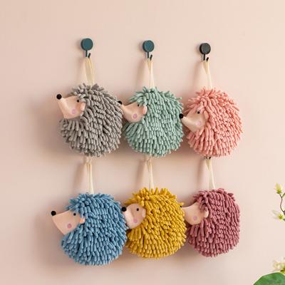 2Pcs Hedgehog Fluff Ball Hand Towels Strong Absorbent Quick-drying with Hanging Rope Microfiber Chenille Hand Towel