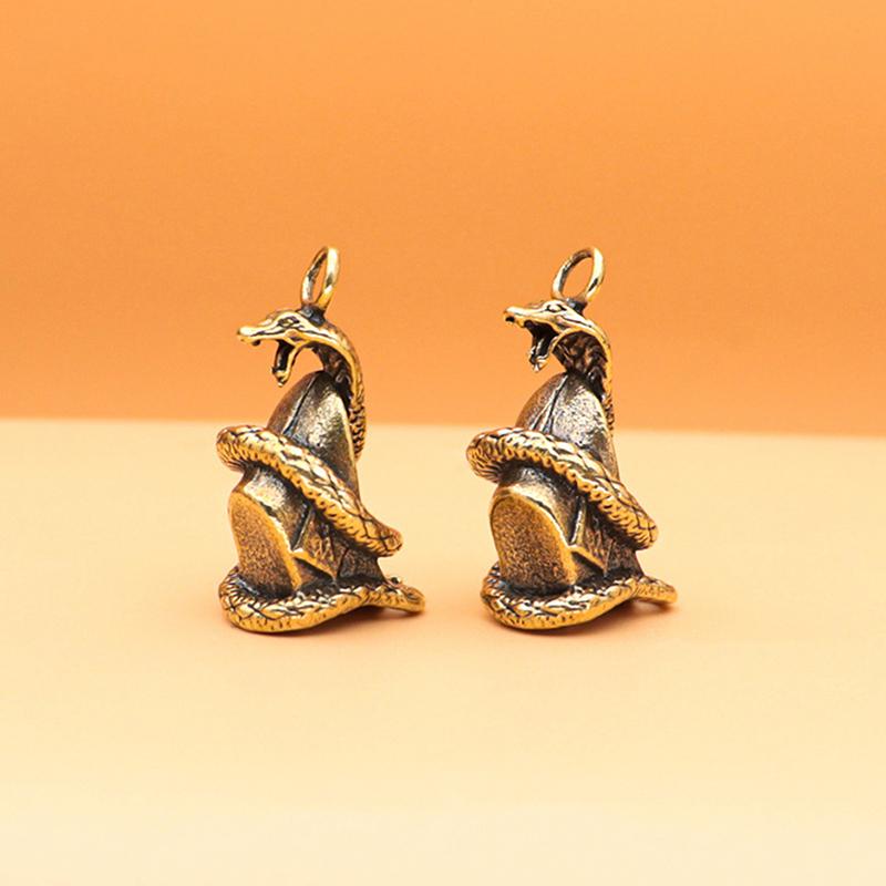 Antique Brass Snake Statue Miniature Figurines Zodiac Animal Desk Decoration Ornaments Brass Crafts Pendant