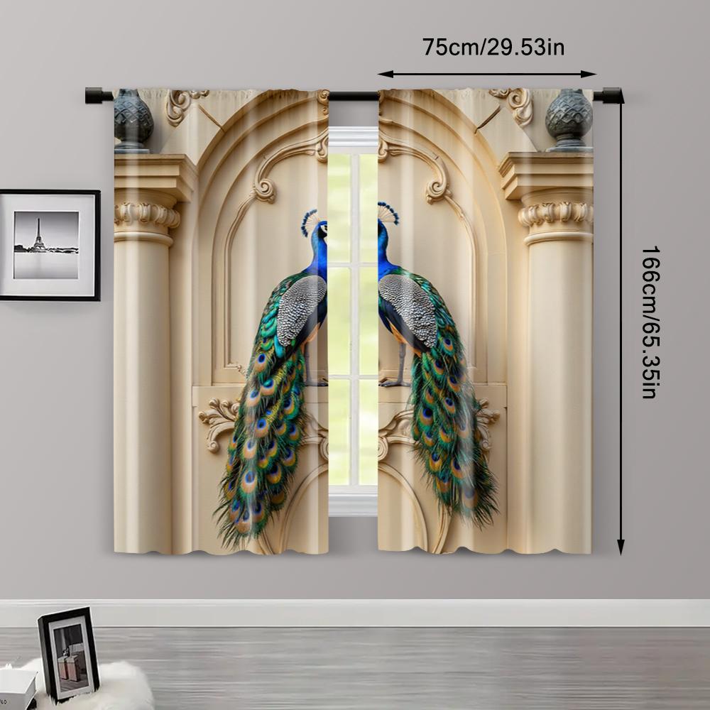 2pcs   Light Filtering Curtains Vibrant Peacock Gothic Machine Washable Polyester (without Rod) Decorations Outdoor for Bedroom